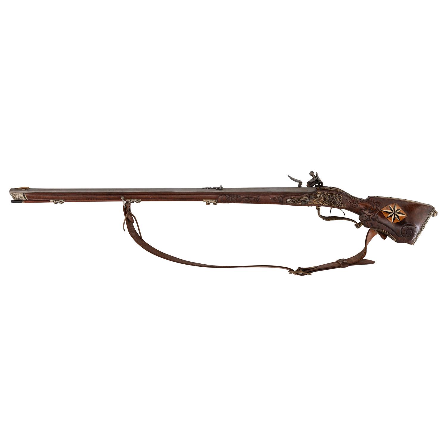 Contemporary Cheekstock Flintlock Rifle with Compass Inlay by John B. Derrick (American, b.1936)