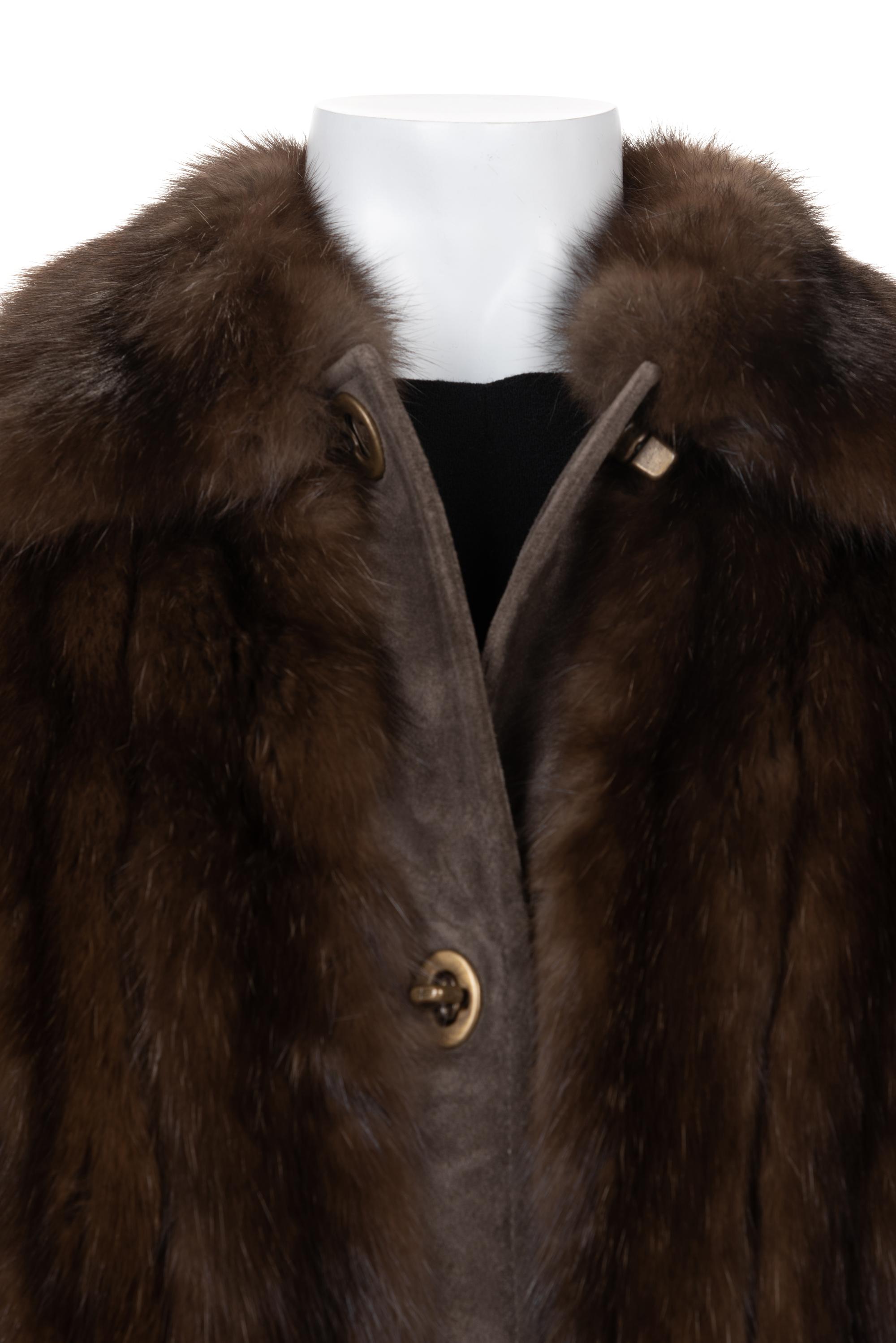 J. Mendel Russian Sable and Suede Coat with Patterned Silk Lining