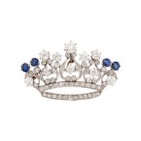 EDWARDIAN, PLATINUM-TOPPED GOLD AND DIAMOND CROWN PENDANT BROOCH