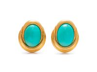 YELLOW GOLD AND TURQUOISE EARCLIPS