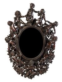 A Venetian Carved Walnut Mirror Height 39 1/2 x width 26 3/4 inches. — VALENTINO PANCIERA BESAREL (1829-1902)