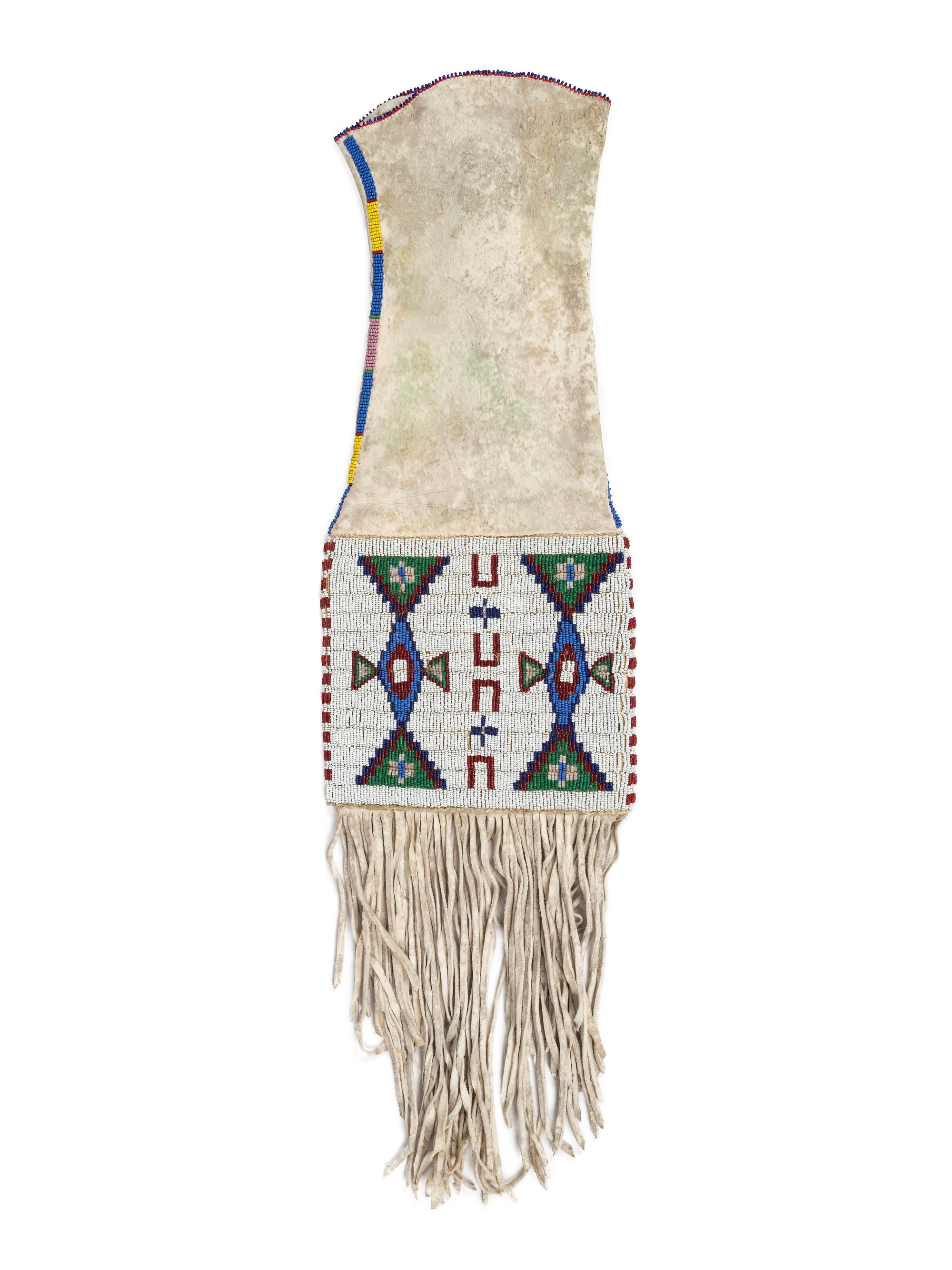 Northern Plains Beaded Hide Tobacco Bag, with Horse Tracks