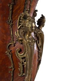 A Pair of Louis XV Style Gilt Bronze Mounted Parquetry Marble-Top Pedestals