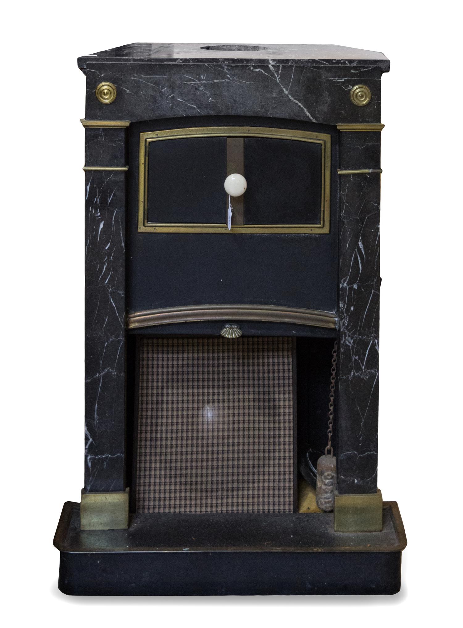 A French Tole and Marble Stove Height 40 inches.