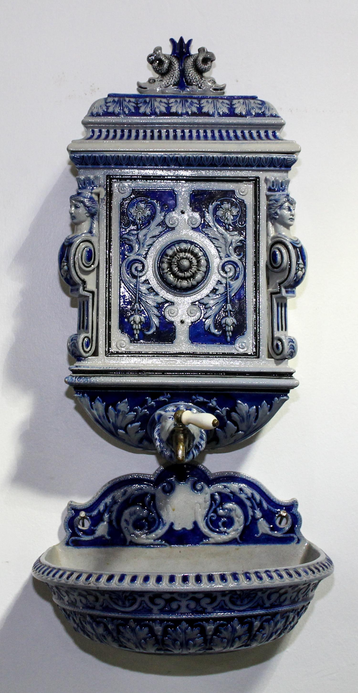 A German Stoneware Lavabo and Basin Height of lavabo 18 1/2 inches. — EARLY 20TH CENTURY