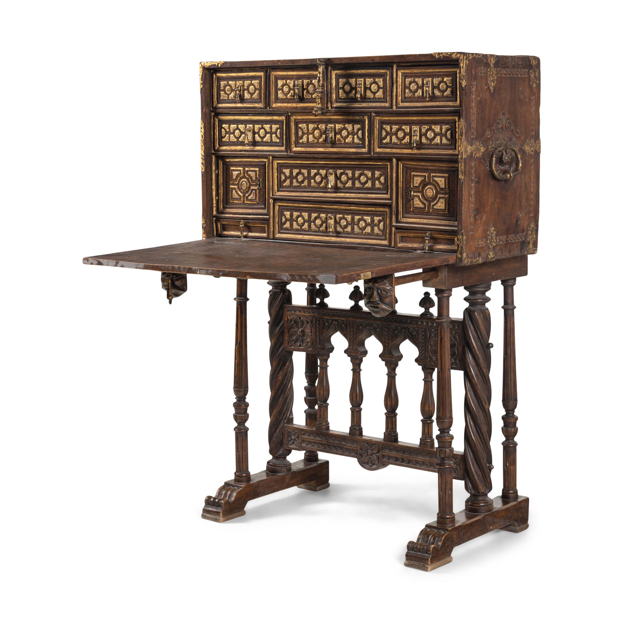 A Spanish Parcel-Gilt Walnut Vargueño