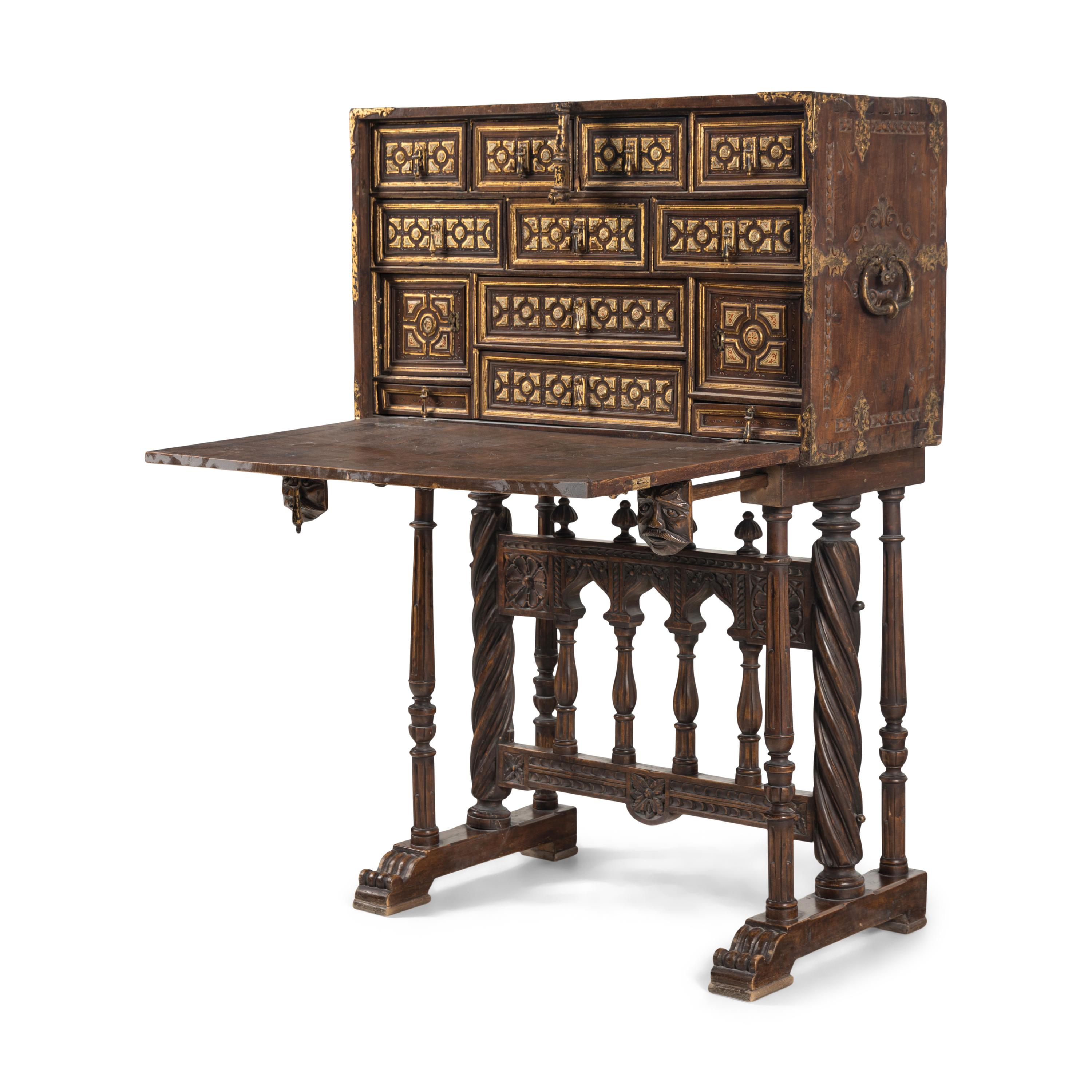A Spanish Parcel-Gilt Walnut Vargueño