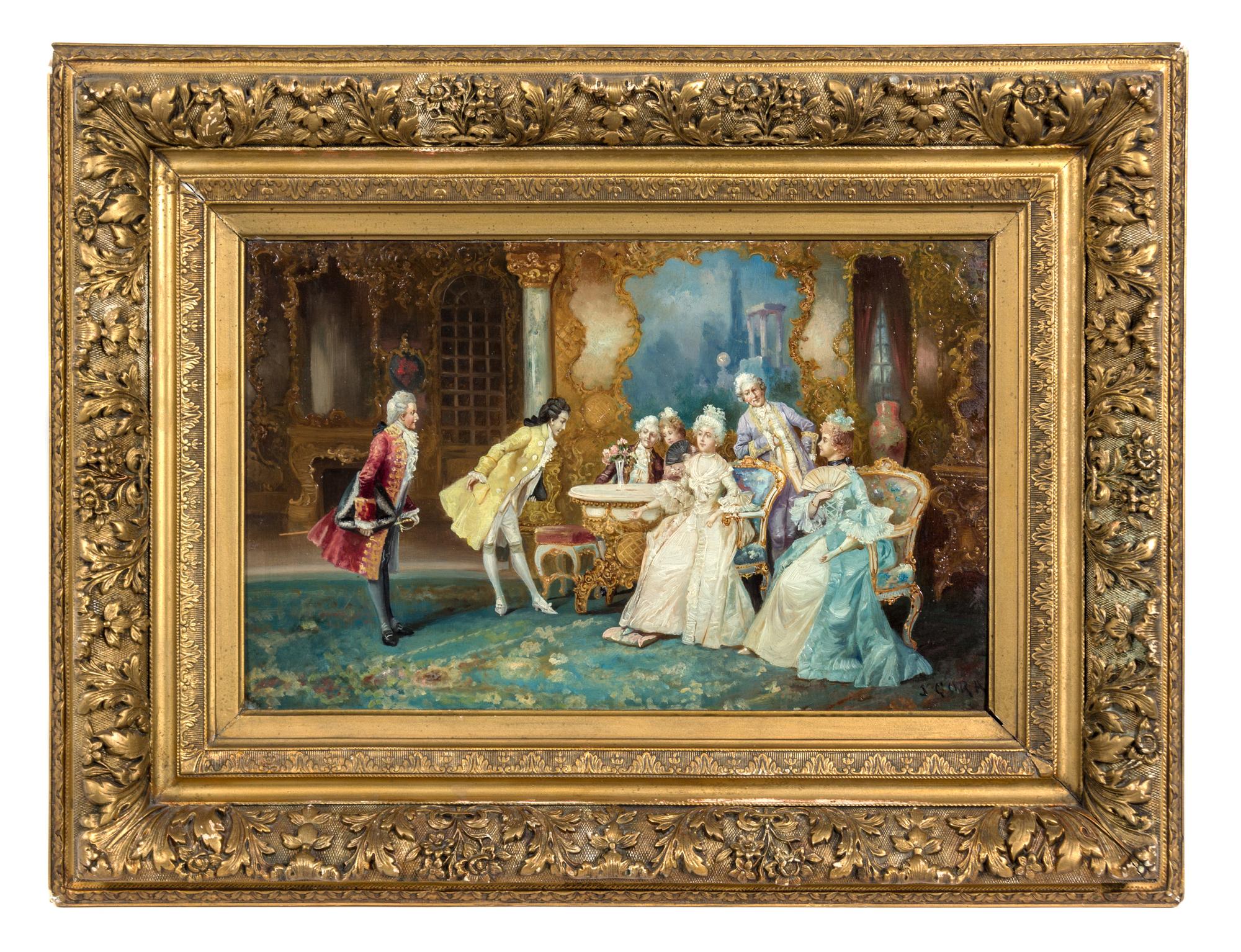 J. Gora, 19th Century, Aristocratic Figures in an Interior
