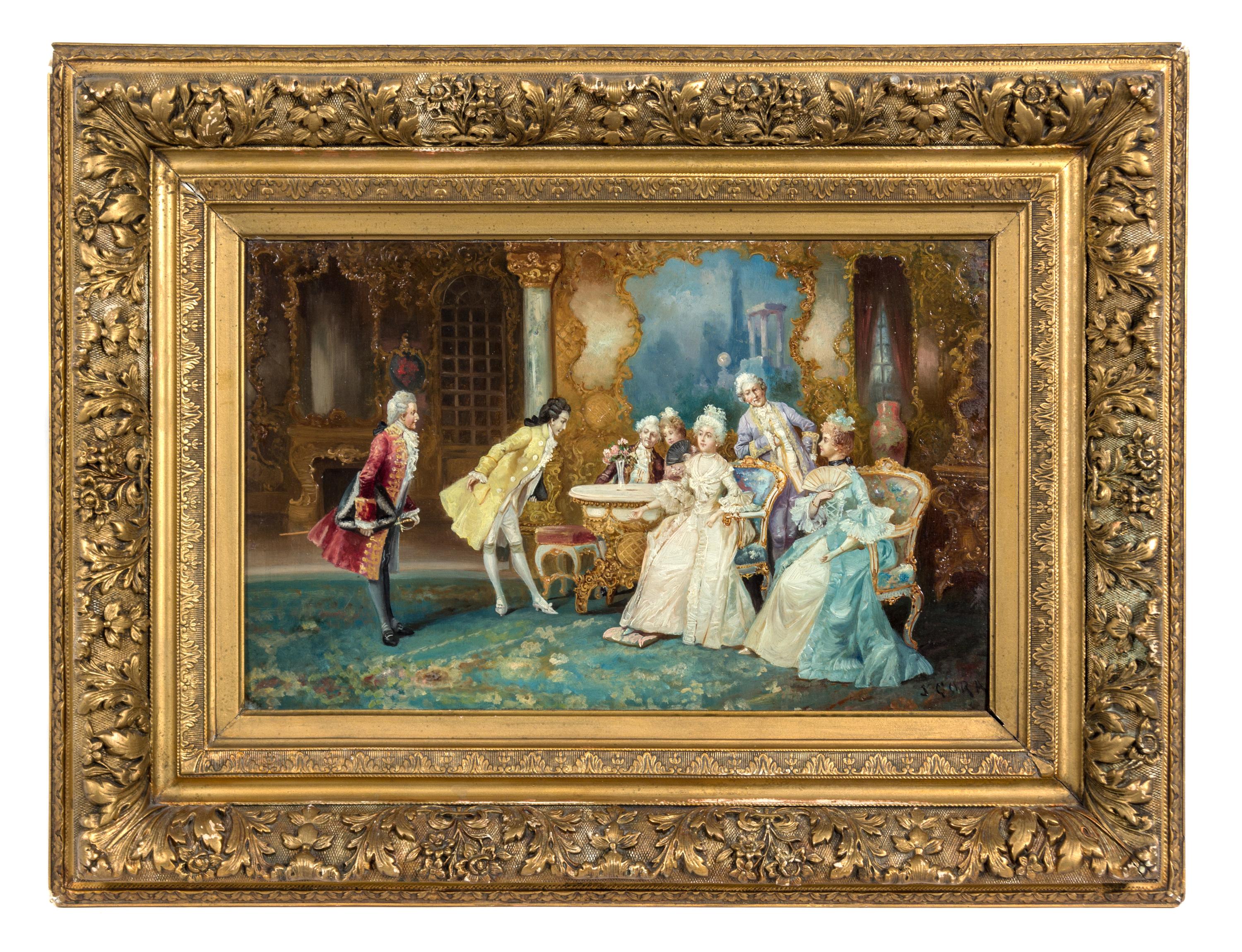 J. Gora, 19th Century, Aristocratic Figures in an Interior