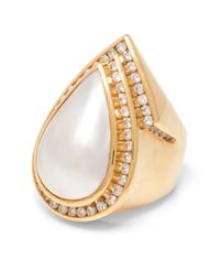 A Yellow Gold, Cultured Pearl and Diamond Ring,