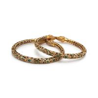 PAIR OF YELLOW GOLD, DIAMOND AND EMERALD BANGLE BRACELETS