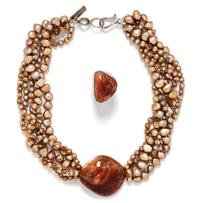 A Sterling Silver, Sunstone and Cultured Pearl Demi-Parure, Rebecca Collins, 120.40 dwts.
