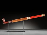Northern Plains Quilled Pipe Stem, with Inlaid Catlinite Bowl