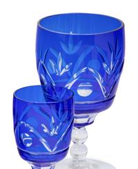 A Group of Bohemian Blue Cut-to-Clear Glass Drinkware