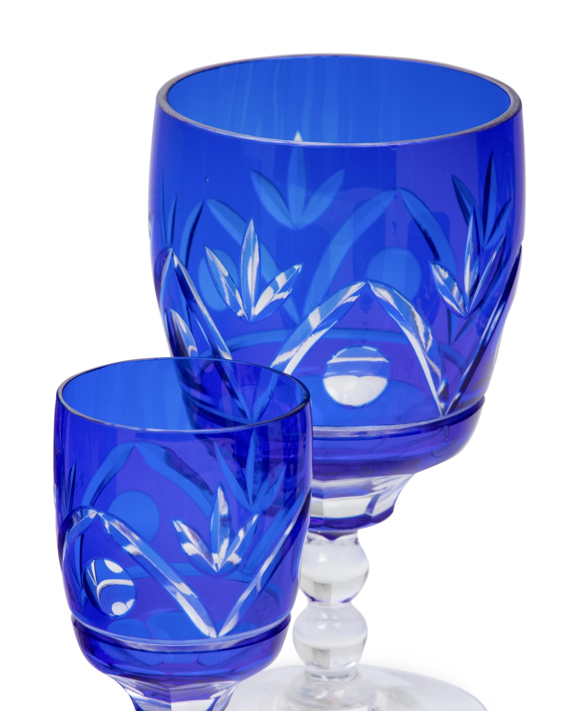 A Group of Bohemian Blue Cut-to-Clear Glass Drinkware