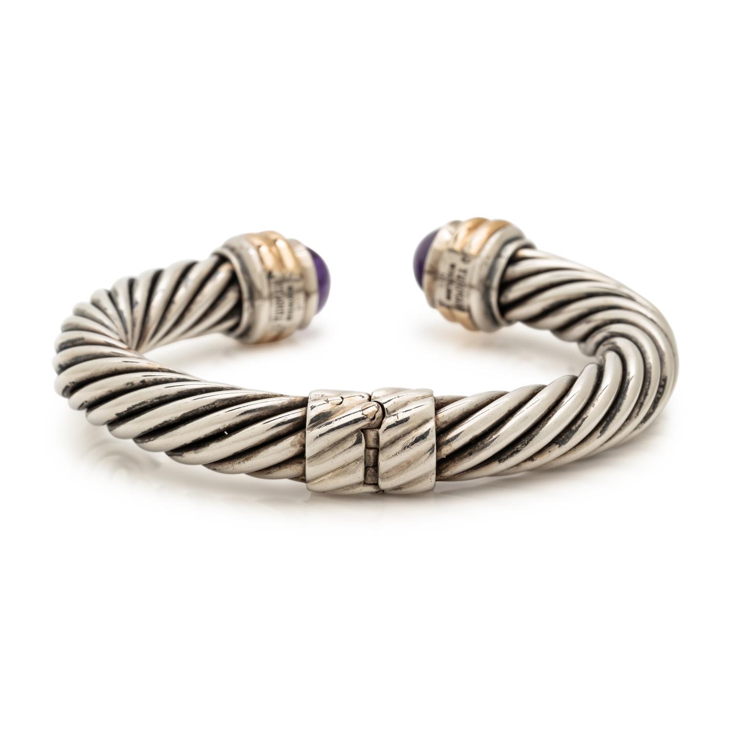 DAVID YURMAN, STERLING SILVER, YELLOW GOLD AND AMETHYST 'CABLE CLASSICS' CUFF BRACELET