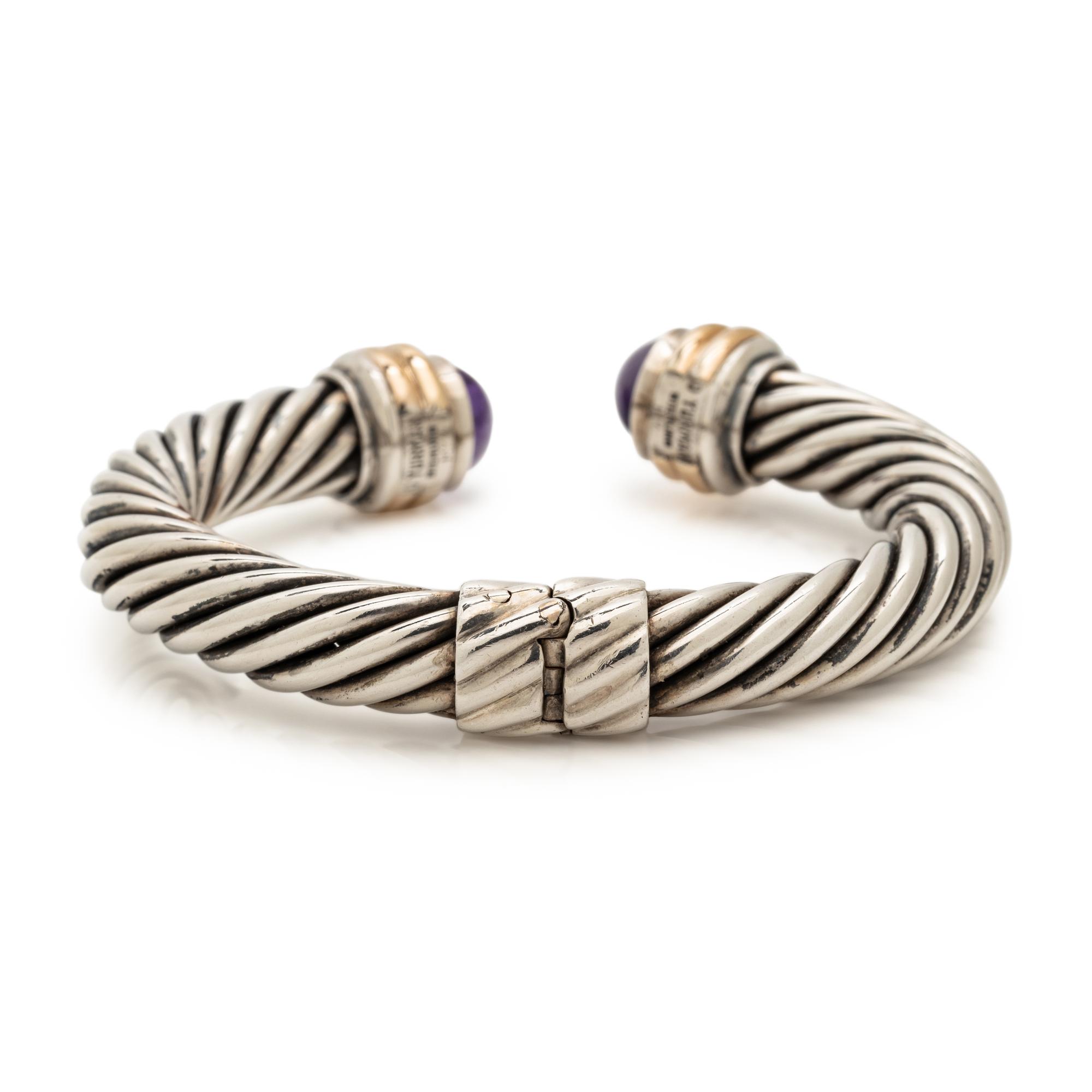 DAVID YURMAN, STERLING SILVER, YELLOW GOLD AND AMETHYST 'CABLE CLASSICS' CUFF BRACELET