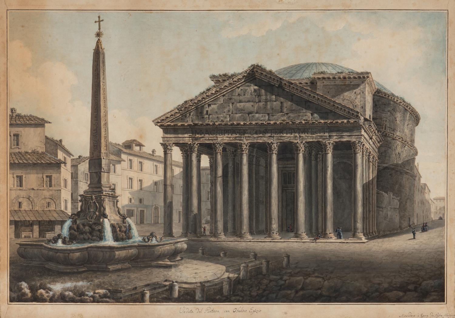 Pietro Martorana (Italian, 1705-1759) — Veduta del Pantheon con Obelisco Egizio