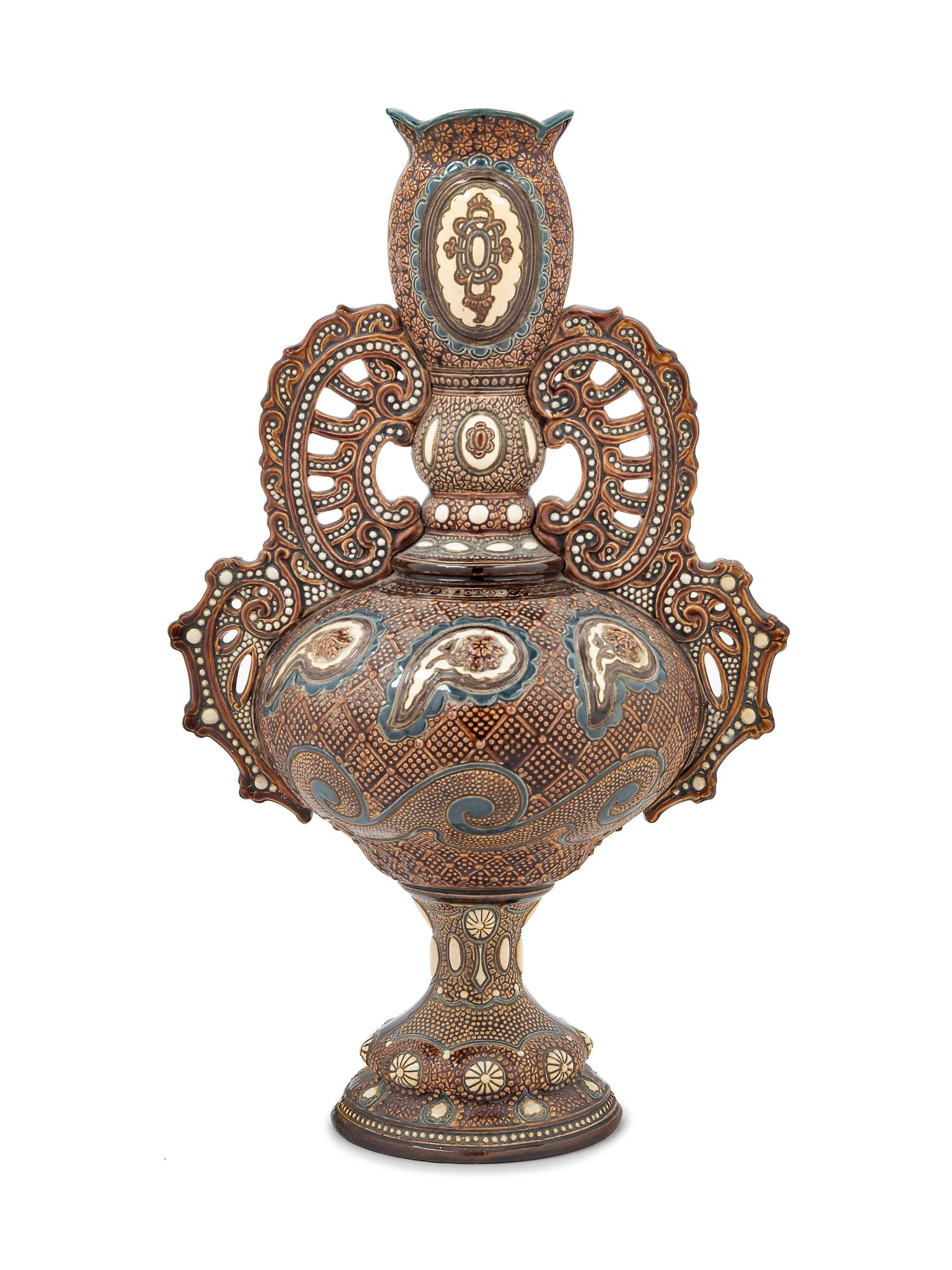 A Continental Polychrome Glazed Stoneware Vase