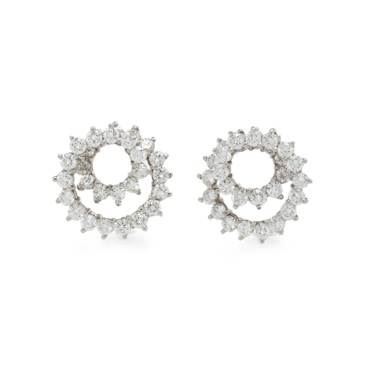 TIFFANY & CO., DIAMOND AND PLATINUM 'SWIRL' CLIP EARRINGS