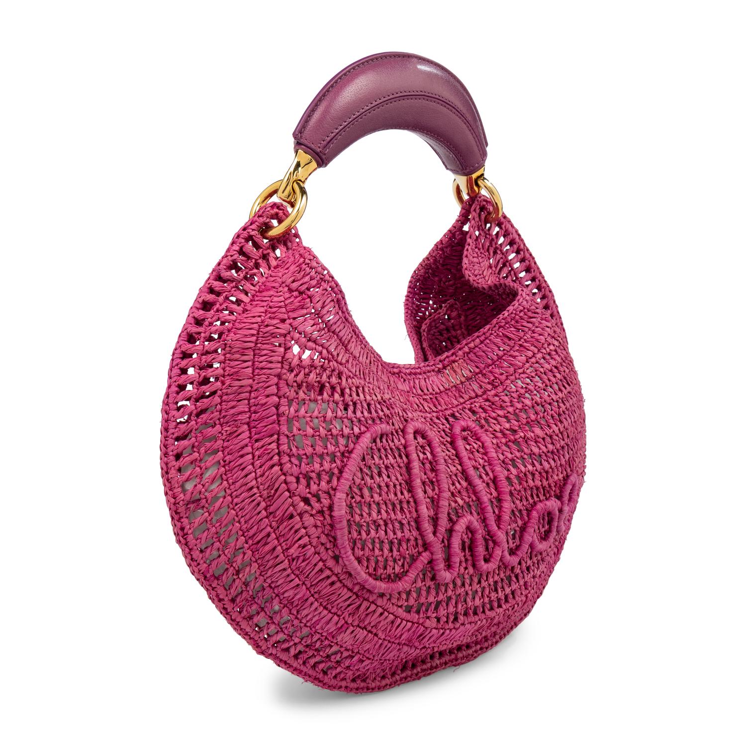 CHLOÉ, SUMMER BANANA HOBO BAG IN MAGENTA RAFFIA