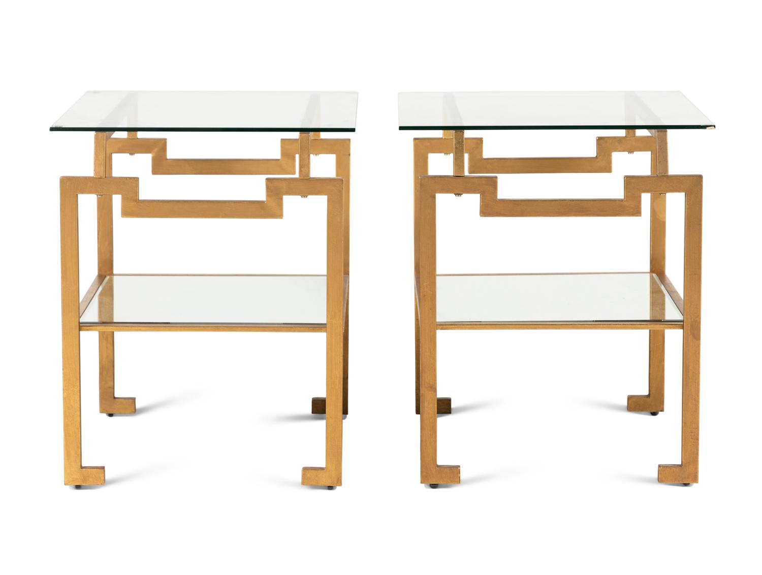 A Pair of Gilt and Mirrored Glass-Top Side Tables