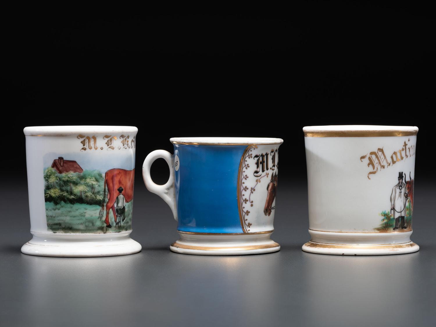 Three Livestock Related Porcelain Occupational Shaving Mugs