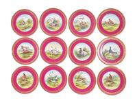 A Set of Twelve Spode Copeland Parcel Gilt Porcelain Ornithological Dinner Plates