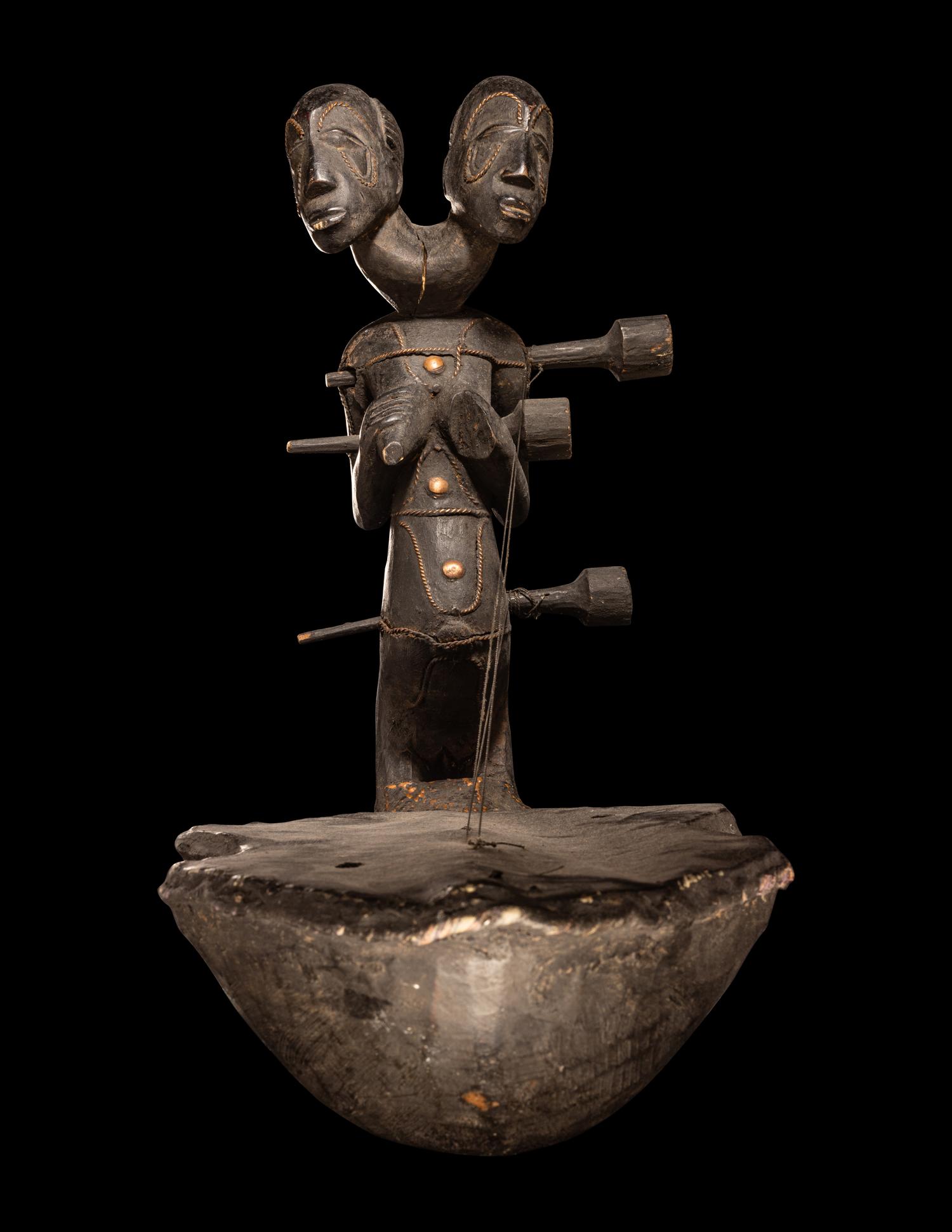 An African Harp with Figural Neck