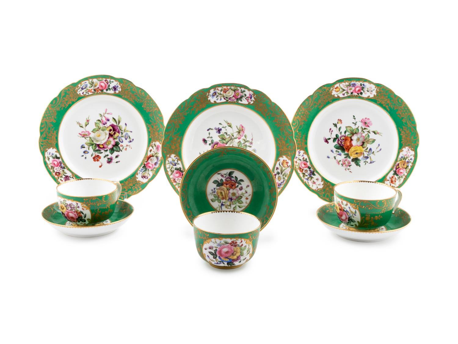 A Derby Painted and Parcel Gilt Porcelain Tea Service