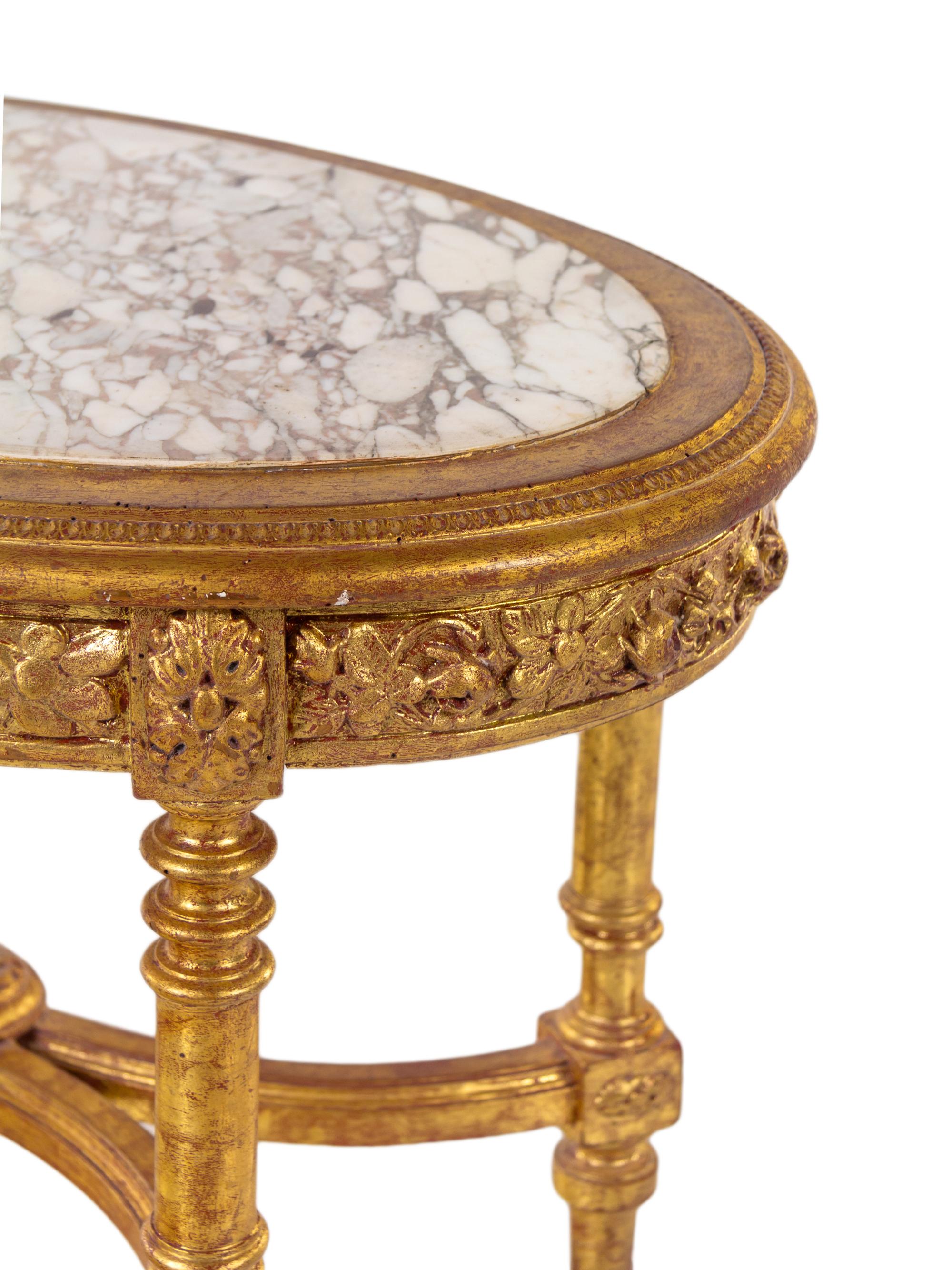 A Louis XVI Style Carved Giltwood Marble-Top Low Table