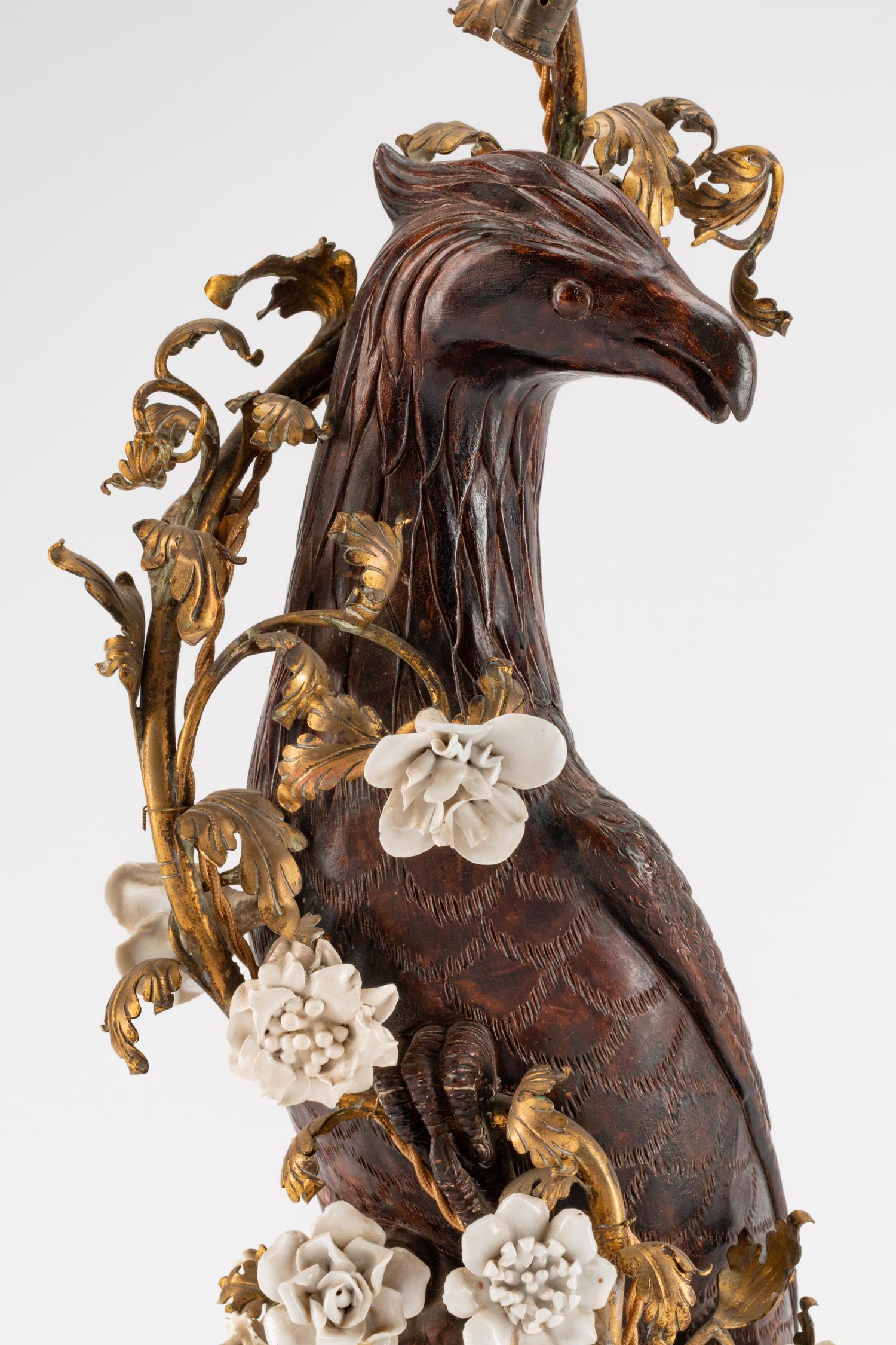 A Rococo Style Porcelain and Enamel Bird-Form Lamp — 19TH CENTURY