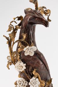 A Rococo Style Porcelain and Enamel Bird-Form Lamp — 19TH CENTURY