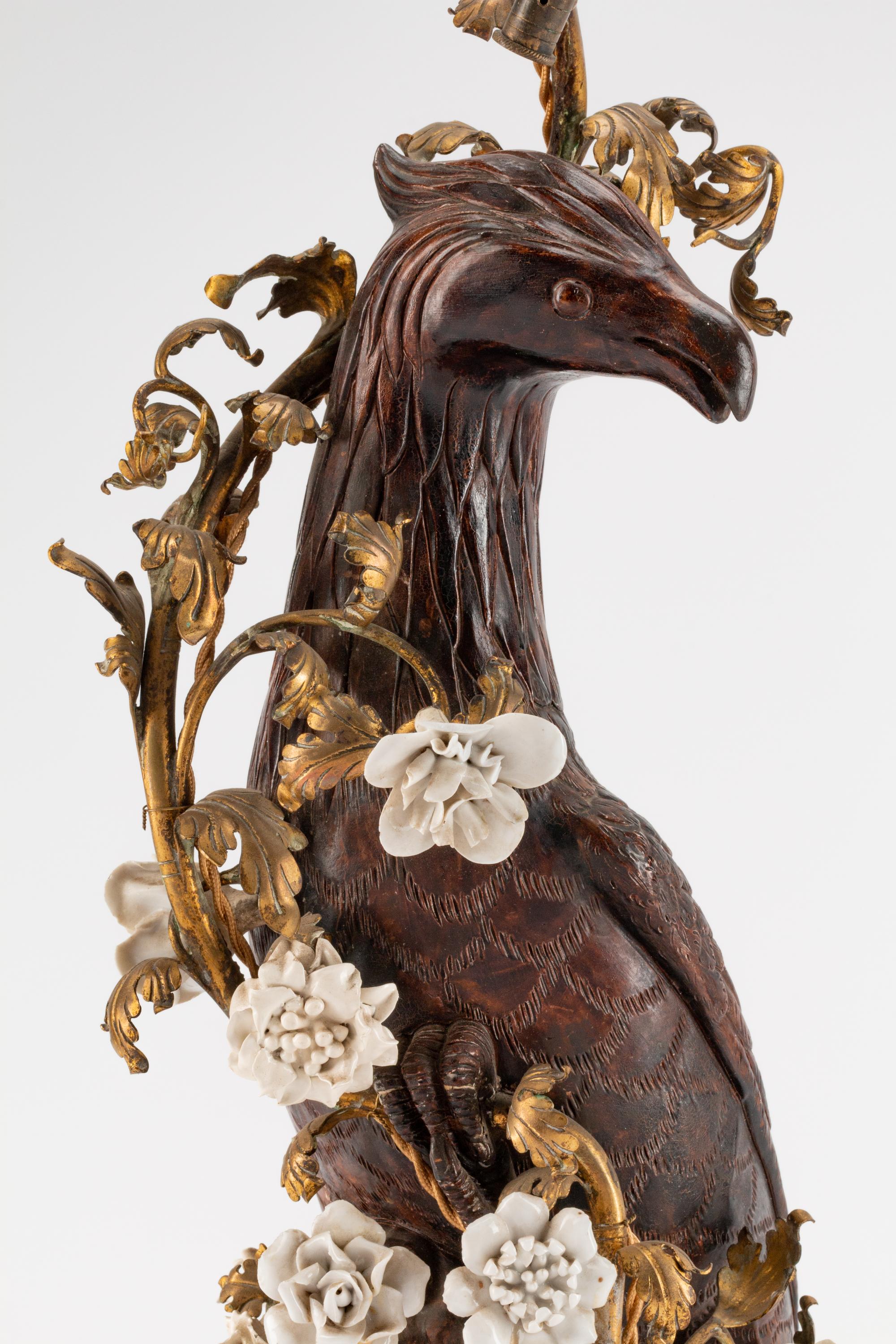A Rococo Style Porcelain and Enamel Bird-Form Lamp — 19TH CENTURY