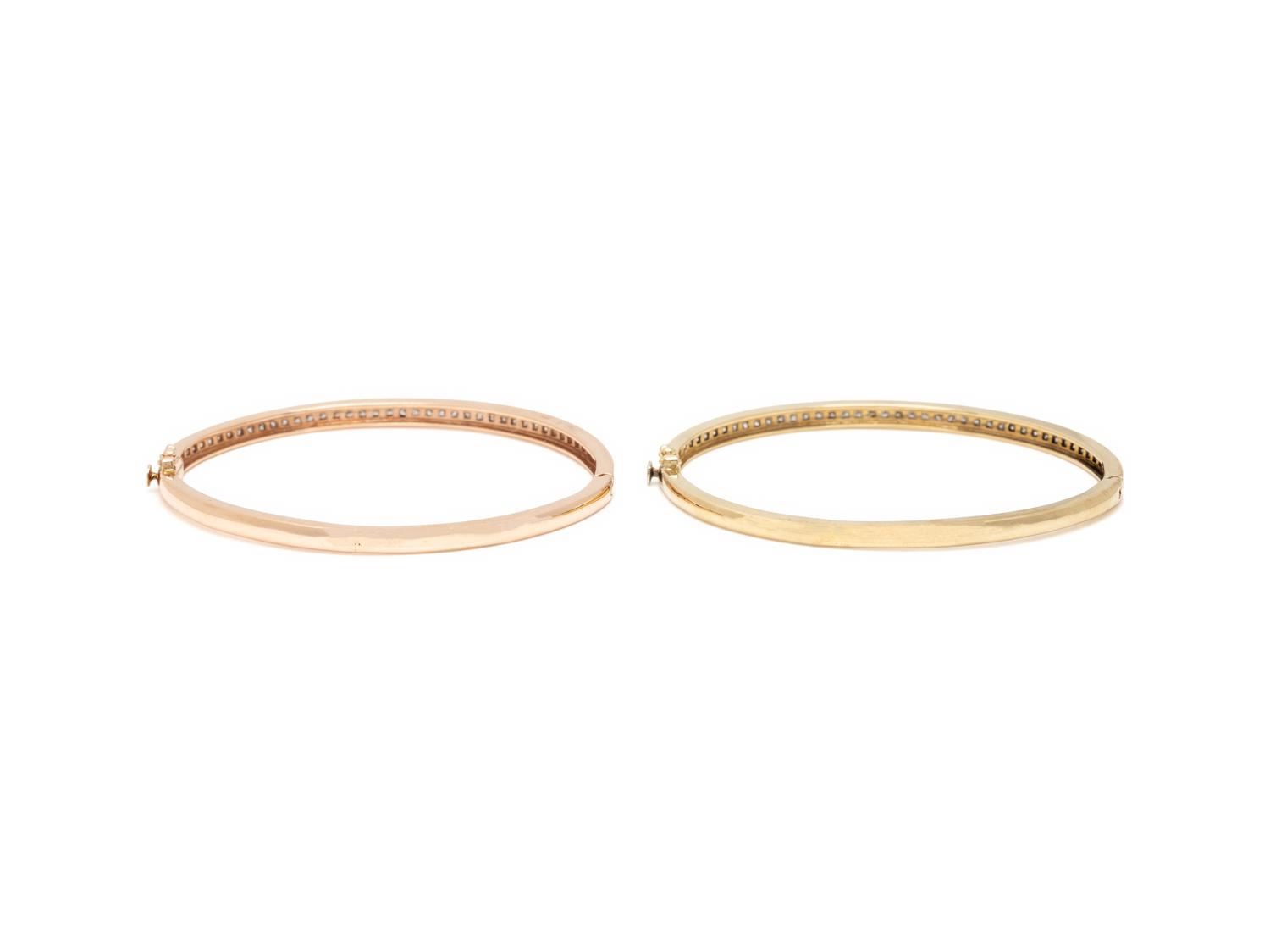 PAIR OF GOLD AND DIAMOND BANGLES