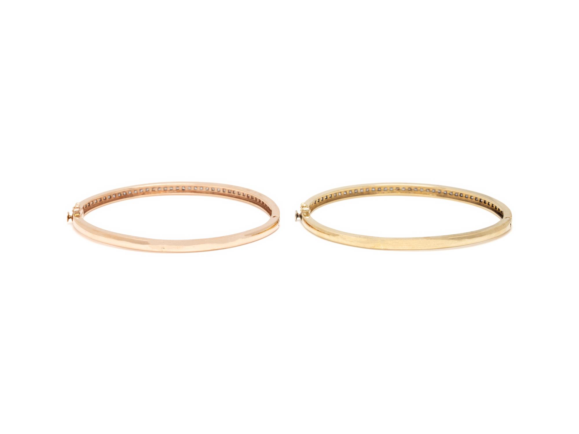 PAIR OF GOLD AND DIAMOND BANGLES