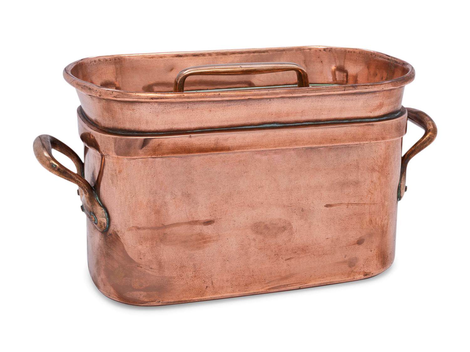 A French Copper Daubière with Brass Handles