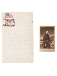[CIVIL WAR]. A group of 2 items involving CSA General Felix Zollicoffer (1812-1862), incl. CDV and 6pp. letter from 50th Indiana Private Eli Caress mentioning Zollicoffer's death.