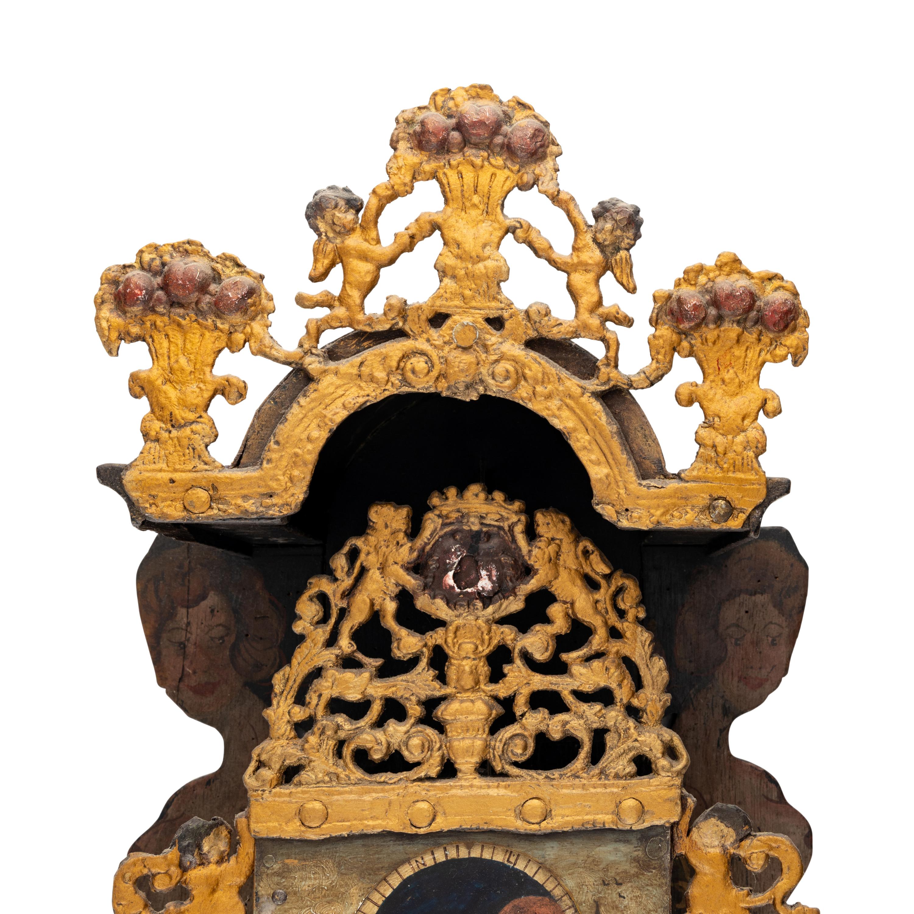 A Frisian Gilt and Polychrome Decorated 'Stoelklok'