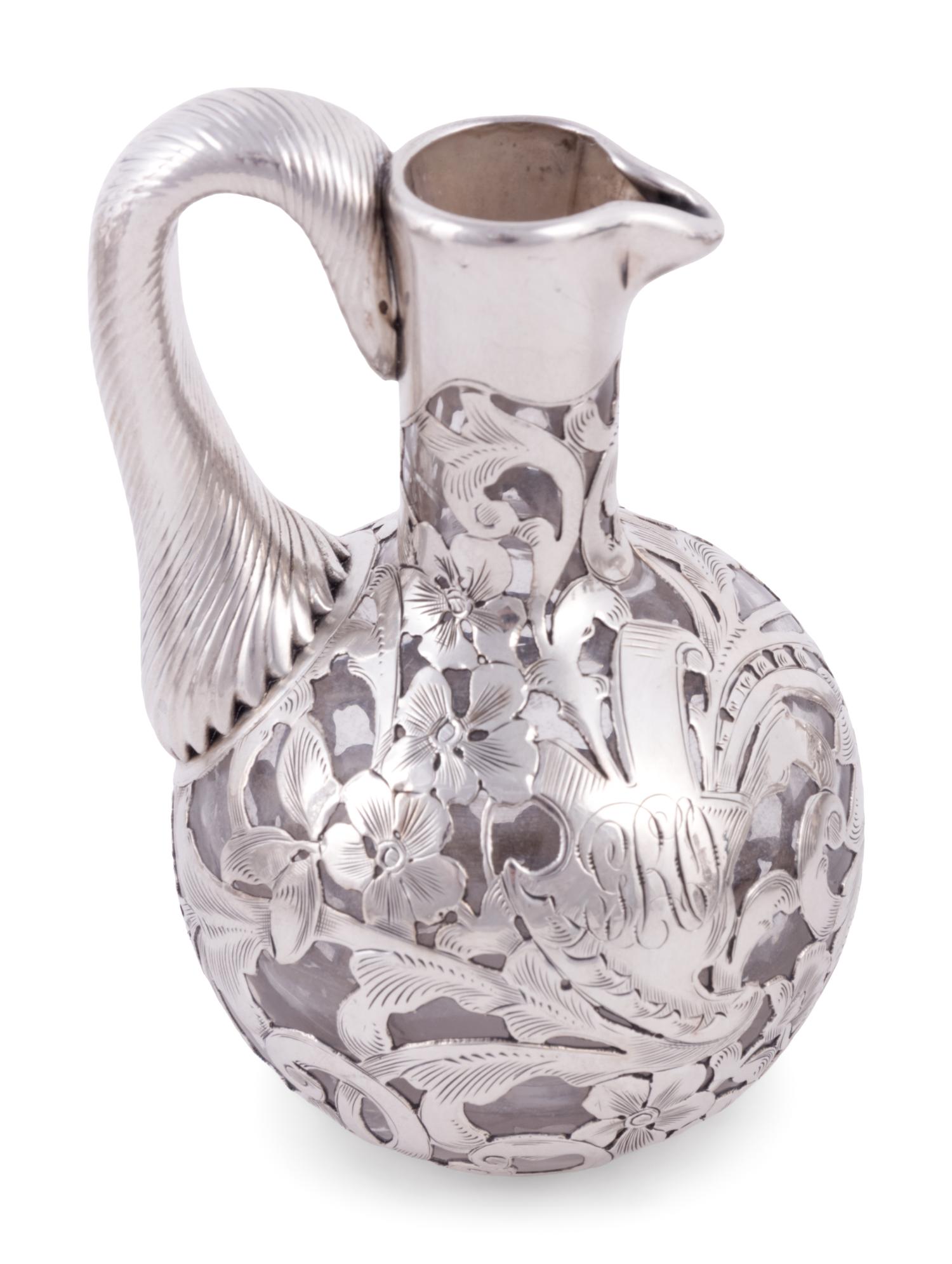 Nine Silver Overlay Glass Scent Bottles and Cruets