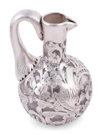 Nine Silver Overlay Glass Scent Bottles and Cruets