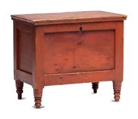 A Late Federal Red Painted Pine Miniature Blanket Chest
