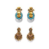 VICTORIAN, TWO PAIRS OF YELLOW GOLD EARRINGS