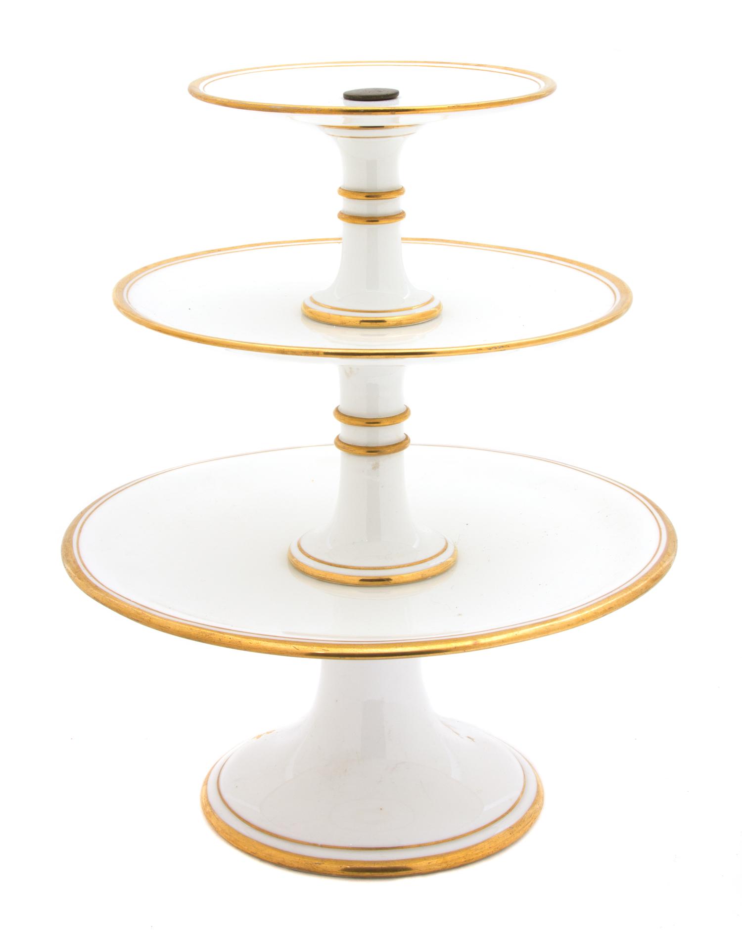 A Three Tier Porcelain Cake Stand Height 11 1/2 inches. — 19TH CENTURY