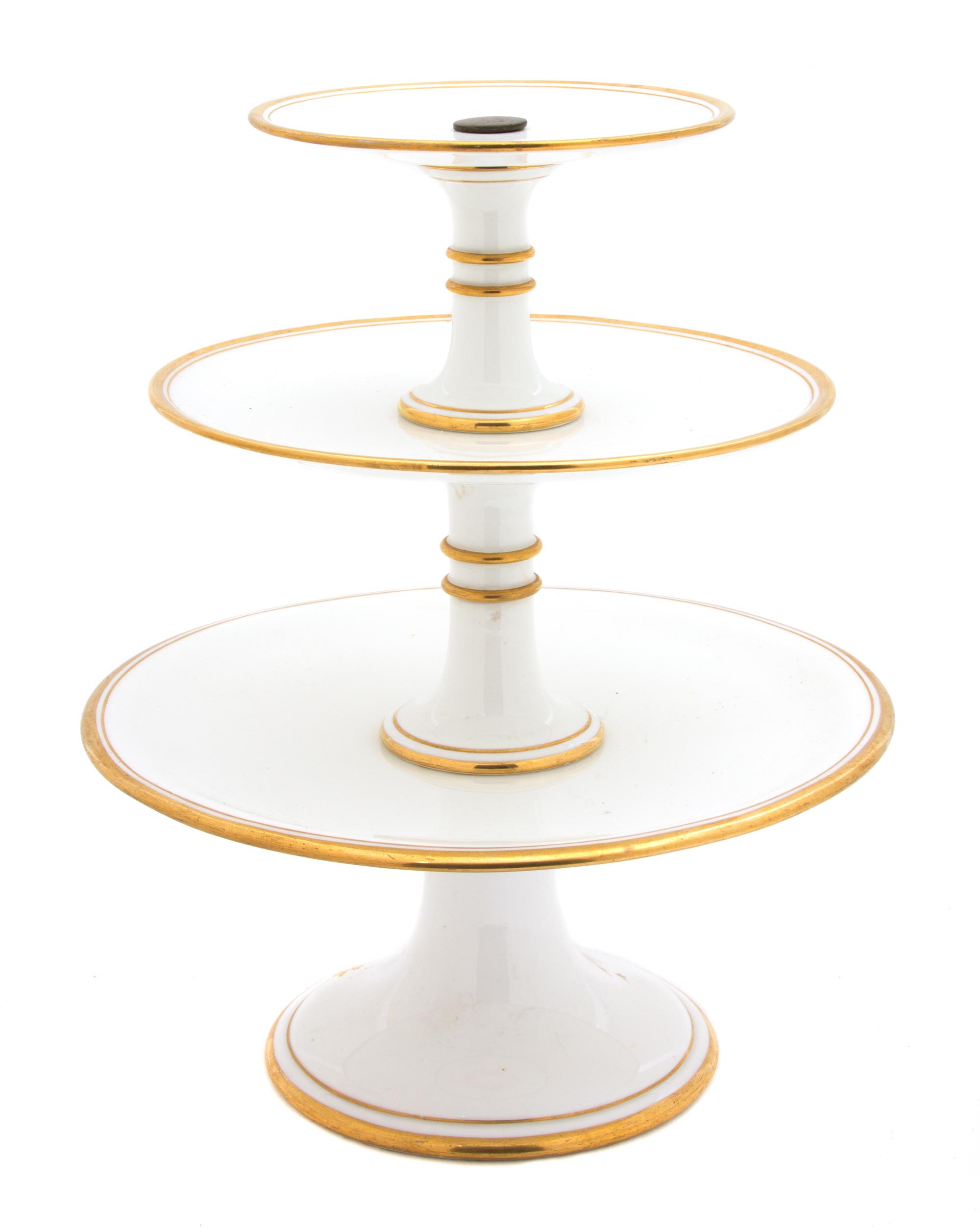 A Three Tier Porcelain Cake Stand Height 11 1/2 inches. — 19TH CENTURY