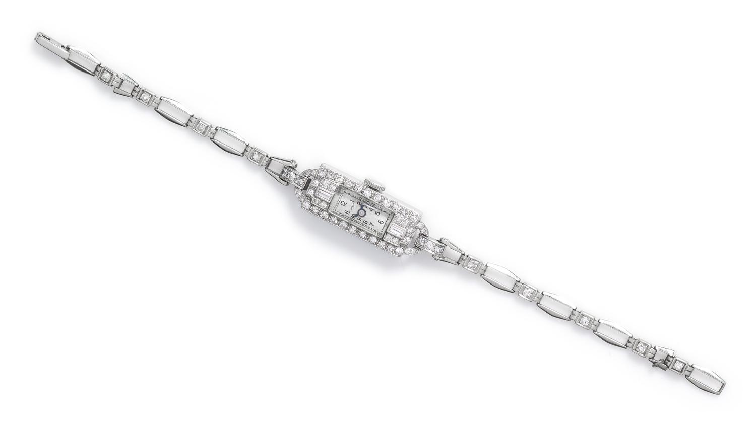 A Platinum, White Gold and Diamond Wristwatch, Shreve, 8.60 dwts.