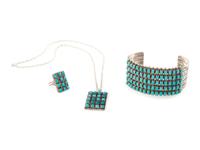 Silver and Turquoise Cuff Bracelet, Ring, AND Pendant