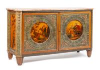 A Louis XVI Style Painted and Parcel Gilt Cabinet Height 36 3/4 x width 63 x depth 22 inches. — 19TH CENTURY
