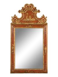A Louis XVI Style Chinoiserie Decorated and Parcel Gilt Mirror