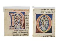 SIENESE(?) ILLUMINATOR Two decorated initials ‘N’ and ‘O’ from an Atlantic Bible, in Latin, illuminated manuscript on parchment [Tuscany, c. 1175–1200]